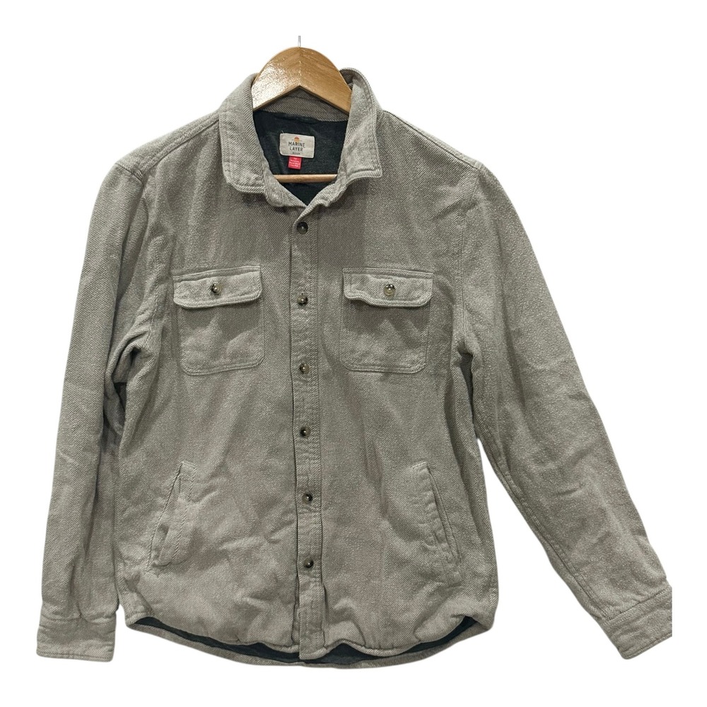 Marine Layer Button Up Karl Camping Shacket Mens M Gray Herringbone Cotton